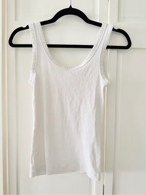 H&M White Ribbed Tank Top | Stretch Cotton Basic | Size S